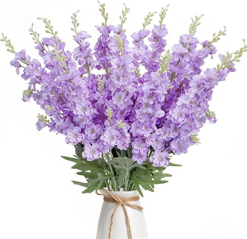 16Pcs White Delphinium Artificial Flowers 33.5'' Long Stem Silk Larkspur Flowers Bulk Faux Silk Flowers for Tall Vase Wedding Table Centerpieces Home Garden Outdoor Decor（White） in Saudi Arabia