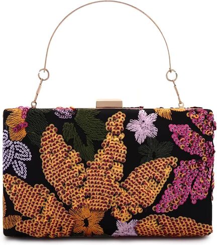 GOKTOW Beaded Clutch Purse for Women Embroidery Floral Evening Bag Sequin Formal Designer Handbags for Wedding Party in Saudi Arabia