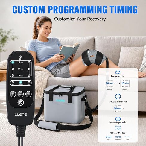 CUEME Ice Machine for Knee After Surgery with Upgraded Strap-Sewn Compression Pad, 20 QT, Programmable Timer Knee Ice Machine, Cryotherapy Pain Relief, Cold Therapy Machine for Shoulder/Hip/Ankle/Foot in Saudi Arabia