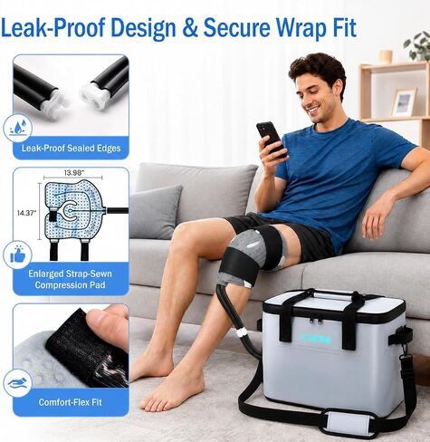 CUEME Ice Machine for Knee After Surgery with Upgraded Strap-Sewn Compression Pad, 20 QT, Programmable Timer Knee Ice Machine, Cryotherapy Pain Relief, Cold Therapy Machine for Shoulder/Hip/Ankle/Foot in Saudi Arabia