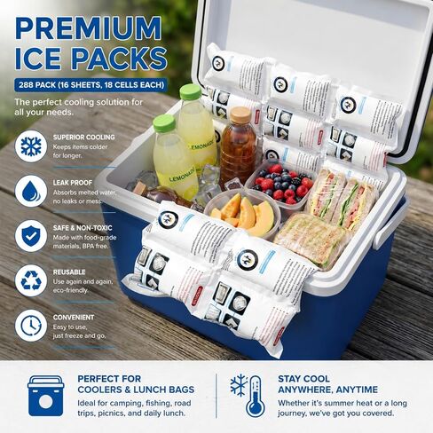 Ice Packs for Shipping, Long Lasting Dry Ice Packs for Coolers, Reusable Dry ice Shipping Kit, 24+ Hour Freeze Power Pack, Keep Food Frozen While Travelling, 3x6 Cell Pack Bulk 16 Sheets, 288Cells in Saudi Arabia