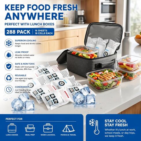 Ice Packs for Shipping, Long Lasting Dry Ice Packs for Coolers, Reusable Dry ice Shipping Kit, 24+ Hour Freeze Power Pack, Keep Food Frozen While Travelling, 3x6 Cell Pack Bulk 16 Sheets, 288Cells in Saudi Arabia