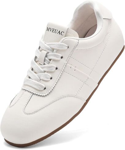 Women's Fashion Sneakers Leather Sneakers Lace-up Flat Shoes Casual Walking Shoes Non-Slip Women Shoes for Casual, Office, Walking, Home in Saudi Arabia
