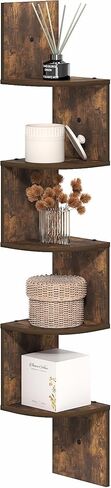 Furinno Rossi Floating Book Shelves for Wall, 5-Tier Zigzag Corner Shelf Wall Mounted, Radial Corner Floating Shelf, for Living Room, Bedroom, Bathroom, Home Office, Amber Pine in Kuwait