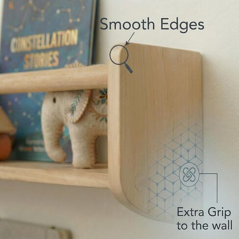 Nursery Bookshelf Set of 2, 16" Nursery Book Shelves Wall Mounted, Wooden Floating Shelves for Nursery Wall, Baby Book Shelf for Nursery, Kids Wall Bookshelf Organizer with Support Rod, Space Saving in Kuwait