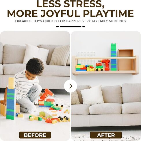 Nursery Bookshelf Set of 2, 16" Nursery Book Shelves Wall Mounted, Wooden Floating Shelves for Nursery Wall, Baby Book Shelf for Nursery, Kids Wall Bookshelf Organizer with Support Rod, Space Saving in Kuwait