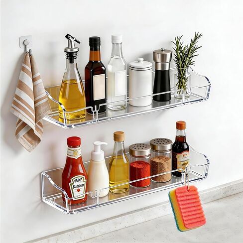 Floating Shelves for Wall, Acrylic Shelves Wall Mounted with Rack,Clear Shelves No Drill in Kitchen,Living Room, Bedroom, Storage and Bathroom Wall Organizer (2) in Saudi Arabia
