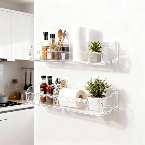 Floating Shelves for Wall, Acrylic Shelves Wall Mounted with Rack,Clear Shelves No Drill in Kitchen,Living Room, Bedroom, Storage and Bathroom Wall Organizer (2) in Saudi Arabia