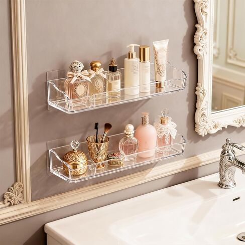 Floating Shelves for Wall, Acrylic Shelves Wall Mounted with Rack,Clear Shelves No Drill in Kitchen,Living Room, Bedroom, Storage and Bathroom Wall Organizer (2) in Saudi Arabia