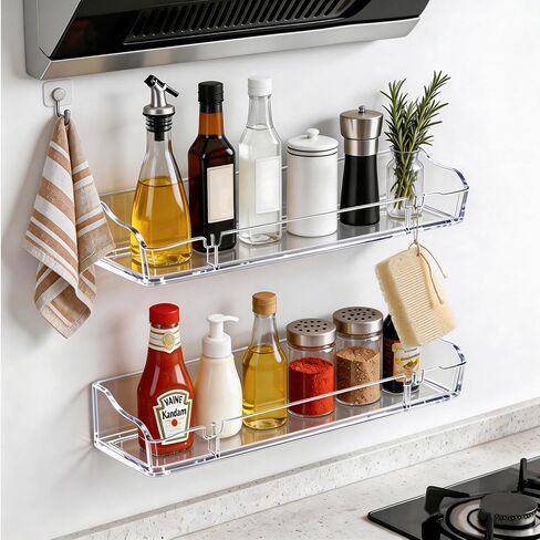 Floating Shelves for Wall, Acrylic Shelves Wall Mounted with Rack,Clear Shelves No Drill in Kitchen,Living Room, Bedroom, Storage and Bathroom Wall Organizer (2) in Saudi Arabia