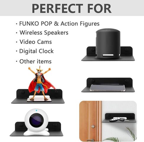 Small Black Metal Wall Shelf with EVA Pad,6.1×5.1 in Floating Wall Shelf for Bluetooth Speaker Display,Webcam,Cell Phones,Mesh Router,Figurines–Wall Mount Shelf for Bedroom,Living Room,Office in Kuwait