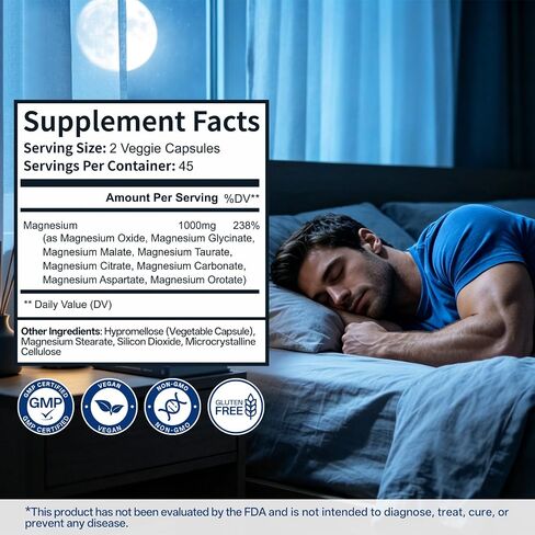 8 in 1 Magnesium Complex 1000mg for Women and Men - Highly Absorbable Magnesium Supplement Supports Muscle Relaxation Sleep & Energy | NSF Certified, GMP, Gluten Free, Vegan in Saudi Arabia