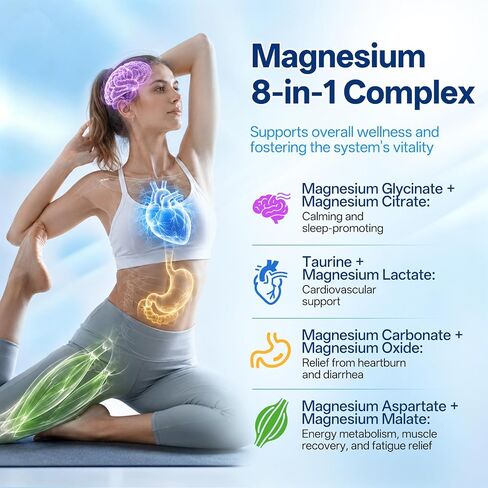 8 in 1 Magnesium Complex 1000mg for Women and Men - Highly Absorbable Magnesium Supplement Supports Muscle Relaxation Sleep & Energy | NSF Certified, GMP, Gluten Free, Vegan in Saudi Arabia