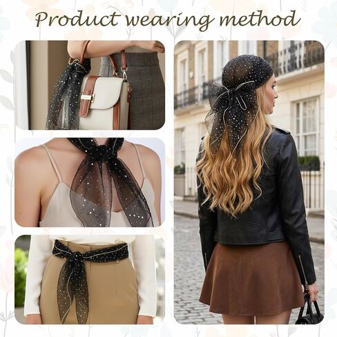 Sparkly Head Scarf - Square Sequin Head Scarf, 90s Style Glitter Bandana for Women Hair Wrap Scarfs (Black) in Kuwait