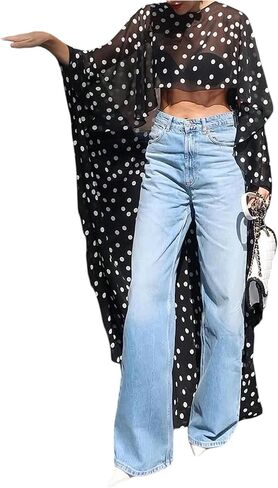 GORGLITTER Women's Polka Dots Capelet Sheer Chiffon Shawl Wraps Flowy High Low Ponchos for Evening Dresses in Kuwait