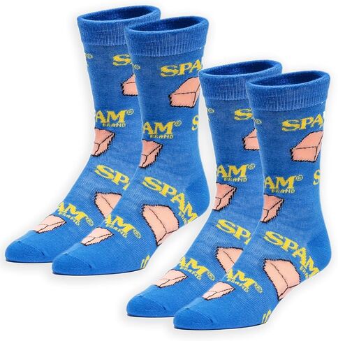 Crazy Socks – Funny Spam Value Pack - 2-Pack Novelty Crew Socks Gift Set–Large Sizes for Men, Women & Kids - Colorful Junk Food Print, Soft & Comfortable, Perfect Present for Snack Fans & Collectors in Saudi Arabia