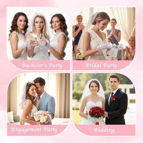 JATEBI 5 قطع من إكسسوارات حفلات العزوبية مع وشاح العروس والحجاب وقفازات من الدانتيل الأبيض وعصابة رأس للعروس وحفلات الزفاف وحفلات الزفاف وحفلات العزوبية in Kuwait