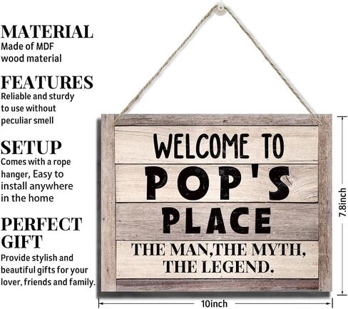 Rustic Sign, Fathers Day Gift, Dad's Gift, Grandpa's Gift, Decor Hanging Wood Signs, Printed Wood Wall Art Sign, Welcome To Pop's Place, The Man, The Myth, The Legend, Vintage Sign Gift for Grandpa in Kuwait