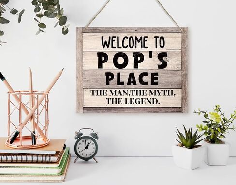 Rustic Sign, Fathers Day Gift, Dad's Gift, Grandpa's Gift, Decor Hanging Wood Signs, Printed Wood Wall Art Sign, Welcome To Pop's Place, The Man, The Myth, The Legend, Vintage Sign Gift for Grandpa in Kuwait
