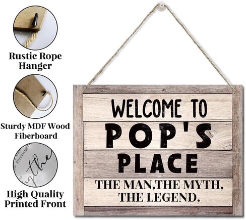 Rustic Sign, Fathers Day Gift, Dad's Gift, Grandpa's Gift, Decor Hanging Wood Signs, Printed Wood Wall Art Sign, Welcome To Pop's Place, The Man, The Myth, The Legend, Vintage Sign Gift for Grandpa in Kuwait