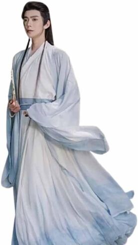 زي هانفو الصيني التقليدي مقاس كبير 2XL باللونين الأبيض والأزرق للرجال والنساء زي الهالوين التأثيري in Saudi Arabia