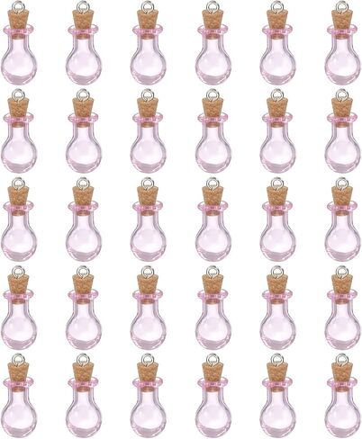 HARFINGTON 30 Pcs Mini Glass Bottles Jars, Heart Small Cute Glass Jars Vials Pendants Small Vials Wishing Bottle with Cork Stoppers and Eye Screws for DIY Crafts Wedding Favors, Pink in Kuwait