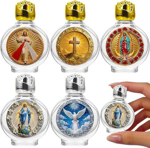 5-Pack Glass Holy Water Bottles Catholic Bulk, Full-Color Sacred Icon Printed 0.5 oz Leak Resistant Empty Catholic Containers for Church, Baptism, Home Altar in Saudi Arabia