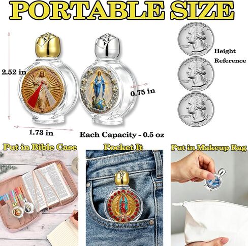 5-Pack Glass Holy Water Bottles Catholic Bulk, Full-Color Sacred Icon Printed 0.5 oz Leak Resistant Empty Catholic Containers for Church, Baptism, Home Altar in Saudi Arabia