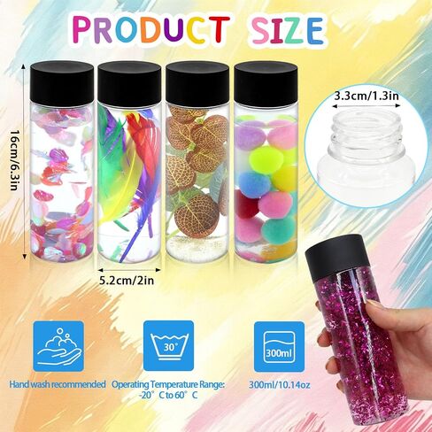 24 Pcs Sensory Bottles Empty Kits, 10 oz Leakproof Plastic Sensory Bottles with Lids, Reusable Empty Water Bottles with Sequins Accessories Sensory Bottle Fillers for Sensory Crafts Handmade in Saudi Arabia