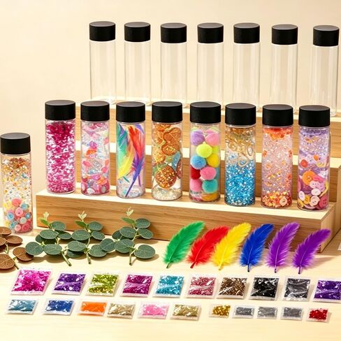 24 Pcs Sensory Bottles Empty Kits, 10 oz Leakproof Plastic Sensory Bottles with Lids, Reusable Empty Water Bottles with Sequins Accessories Sensory Bottle Fillers for Sensory Crafts Handmade in Saudi Arabia