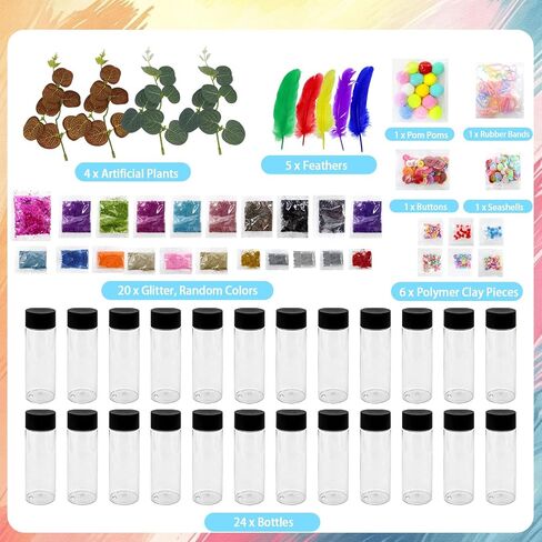24 Pcs Sensory Bottles Empty Kits, 10 oz Leakproof Plastic Sensory Bottles with Lids, Reusable Empty Water Bottles with Sequins Accessories Sensory Bottle Fillers for Sensory Crafts Handmade in Saudi Arabia