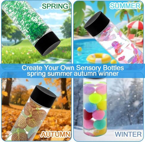 24 Pcs Sensory Bottles Empty Kits, 10 oz Leakproof Plastic Sensory Bottles with Lids, Reusable Empty Water Bottles with Sequins Accessories Sensory Bottle Fillers for Sensory Crafts Handmade in Saudi Arabia