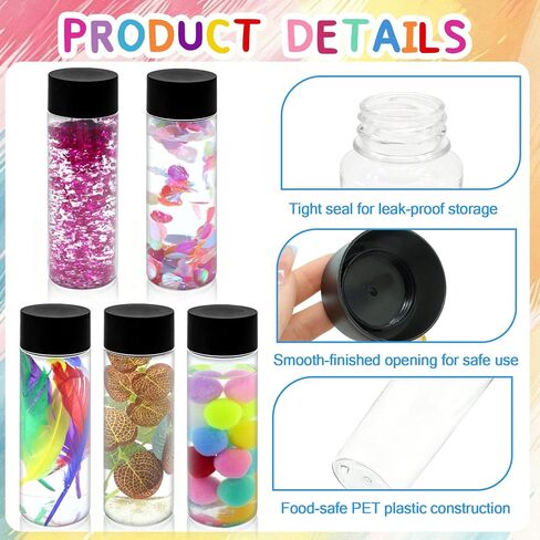 24 Pcs Sensory Bottles Empty Kits, 10 oz Leakproof Plastic Sensory Bottles with Lids, Reusable Empty Water Bottles with Sequins Accessories Sensory Bottle Fillers for Sensory Crafts Handmade in Saudi Arabia