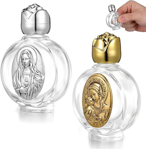 Veemoon 2Pcs Embossed Holy Water Bottles Small Glass Portable Containers for Communion Blessings Travel Use Decorative Religious in Kuwait