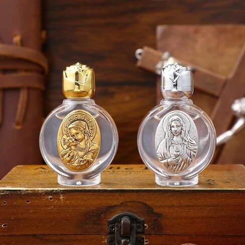Veemoon 2Pcs Embossed Holy Water Bottles Small Glass Portable Containers for Communion Blessings Travel Use Decorative Religious in Kuwait