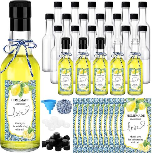 Reallnaive 30 Sets 5 oz Mini Limoncello Glass Bottles with Italian Lemon Stickers Lids and Funnel Capri Lemon Party Favors for Homemade Brewing Beverages Amalfi Coast Wedding Holiday DIY Craft in Saudi Arabia