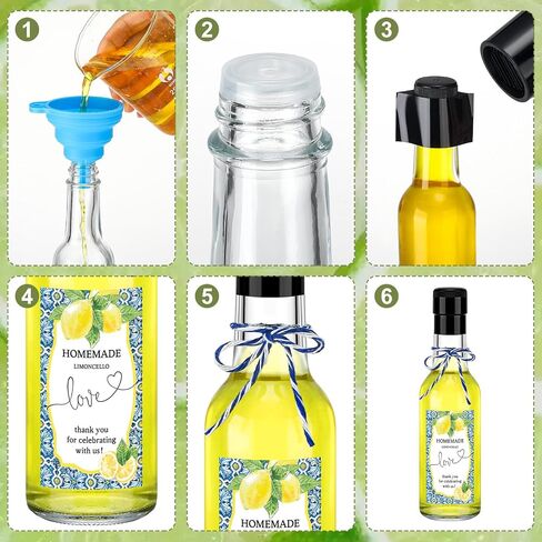 Reallnaive 30 Sets 5 oz Mini Limoncello Glass Bottles with Italian Lemon Stickers Lids and Funnel Capri Lemon Party Favors for Homemade Brewing Beverages Amalfi Coast Wedding Holiday DIY Craft in Saudi Arabia