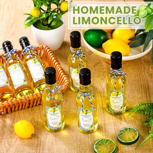 Reallnaive 30 Sets 5 oz Mini Limoncello Glass Bottles with Italian Lemon Stickers Lids and Funnel Capri Lemon Party Favors for Homemade Brewing Beverages Amalfi Coast Wedding Holiday DIY Craft in Saudi Arabia