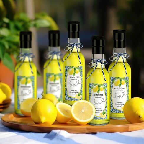 Reallnaive 30 Sets 5 oz Mini Limoncello Glass Bottles with Italian Lemon Stickers Lids and Funnel Capri Lemon Party Favors for Homemade Brewing Beverages Amalfi Coast Wedding Holiday DIY Craft in Saudi Arabia