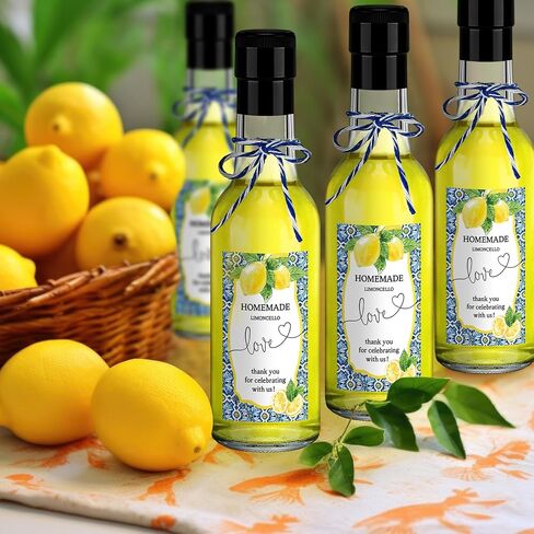 Reallnaive 30 Sets 5 oz Mini Limoncello Glass Bottles with Italian Lemon Stickers Lids and Funnel Capri Lemon Party Favors for Homemade Brewing Beverages Amalfi Coast Wedding Holiday DIY Craft in Saudi Arabia