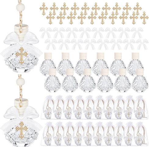 Chunful 20 Set Holy Water Bottles Baptism Party Favor with Cross Plastic Drip Tube Cork Stopper String and Bags for Christian Church Baptism First Communion Jerusalem Wedding Graduation Gift in Kuwait
