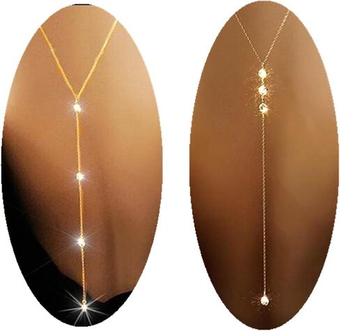 2 Set Rhinestone Back Chain Necklace Bridal Wedding Backdrop Body Jewelry for Women Summer Body Chain Necklace Shoulder Back Chain in Kuwait