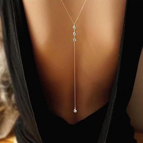 2 Set Rhinestone Back Chain Necklace Bridal Wedding Backdrop Body Jewelry for Women Summer Body Chain Necklace Shoulder Back Chain in Kuwait
