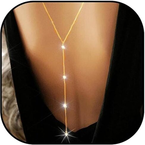 2 Set Rhinestone Back Chain Necklace Bridal Wedding Backdrop Body Jewelry for Women Summer Body Chain Necklace Shoulder Back Chain in Kuwait