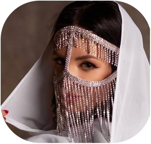 كامل حجر الراين شرابة الحجاب حفلة تنكرية قناع الوجه كريستال الجبين سلسلة لمهرجان وونين العين الوجه سلاسل المجوهرات in Kuwait