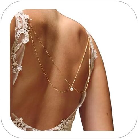 Pearls Back Chain for Backless Dress Bridal Wedding Layered Pearl Back Drop Dainty Chain Back Necklace Body Jewelry in Kuwait