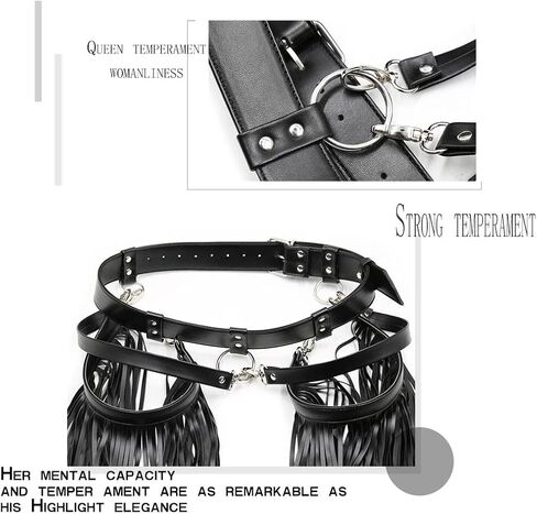 Punk Leather Body Chain Sexy Tassel Waist Chain Body Harness Belly Chains Rave Nightclub Party Body Accessories for Women and Girls (Black-4) in Saudi Arabia