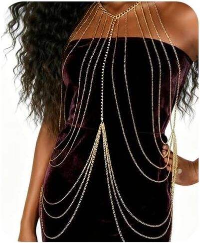Gold Body Chains Plus Size Body Jewelry for Women Layered Chain Bra Sexy Boho Chain Dress for Lady Nightclub Beach Party Wear in Saudi Arabia