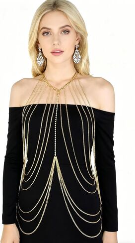Gold Body Chains Plus Size Body Jewelry for Women Layered Chain Bra Sexy Boho Chain Dress for Lady Nightclub Beach Party Wear in Saudi Arabia