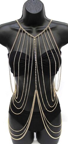 Gold Body Chains Plus Size Body Jewelry for Women Layered Chain Bra Sexy Boho Chain Dress for Lady Nightclub Beach Party Wear in Saudi Arabia